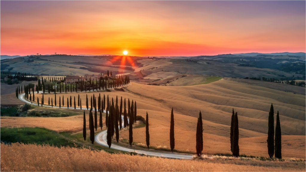 Tuscany Italy Landscape with sunset