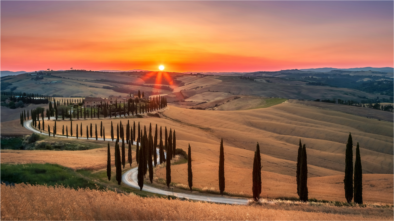 Tuscany Italy Landscape with sunset